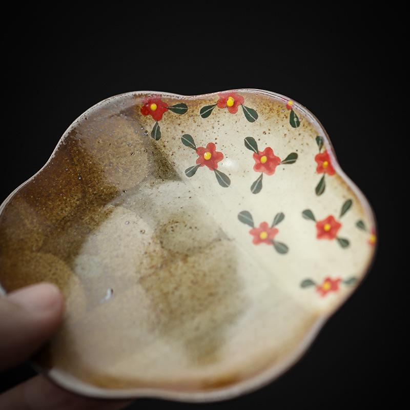Hand Painted Floral Ceramic Tea Cup Set with Coaster Chinese Style Retro Tea Drinking Cup for Home Use