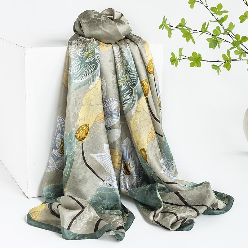 Mulberry silk silk scarf gift box  spring and summer versatile Xiangyang oil color printing long yarn sunscreen shawl