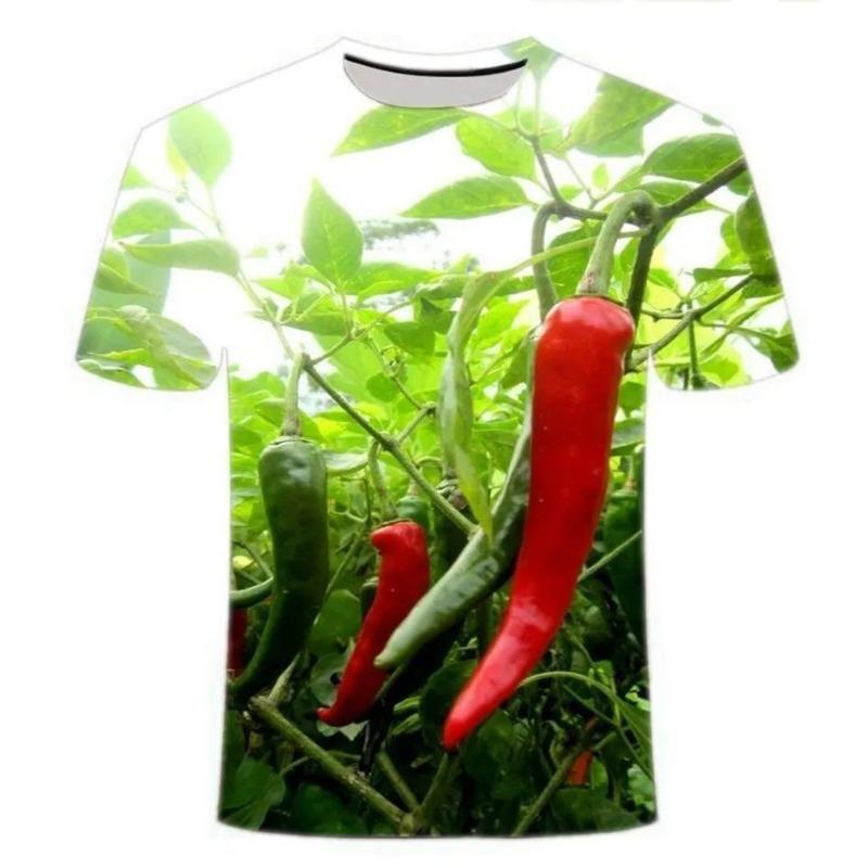 

New Fun Cuisine With Vegetable And Chili Patterns 3d Printed Streetwear, Fashionable Casual T-shirt For Men And Women, Thin Top S