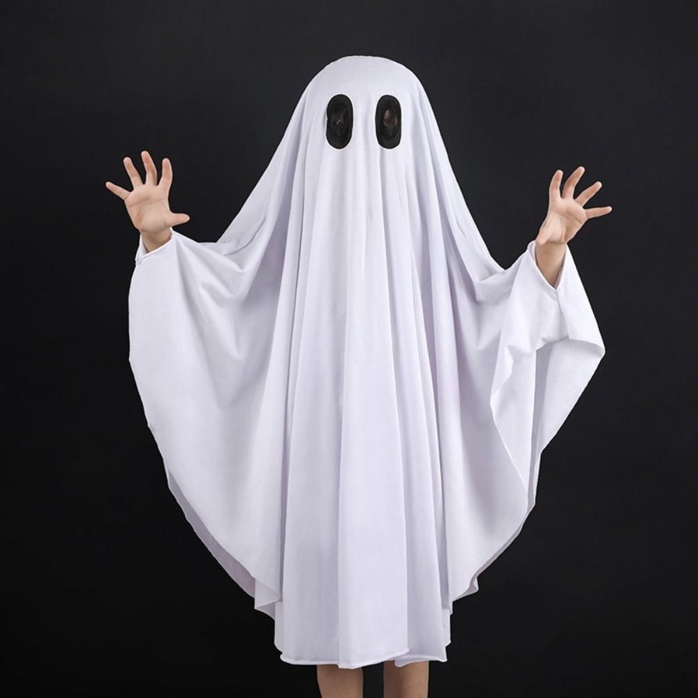 Black Eye Ghost Poncho Robe Fright Clothes Ghost Cosplay Costume Cute Halloween Cloak Cape  Kids