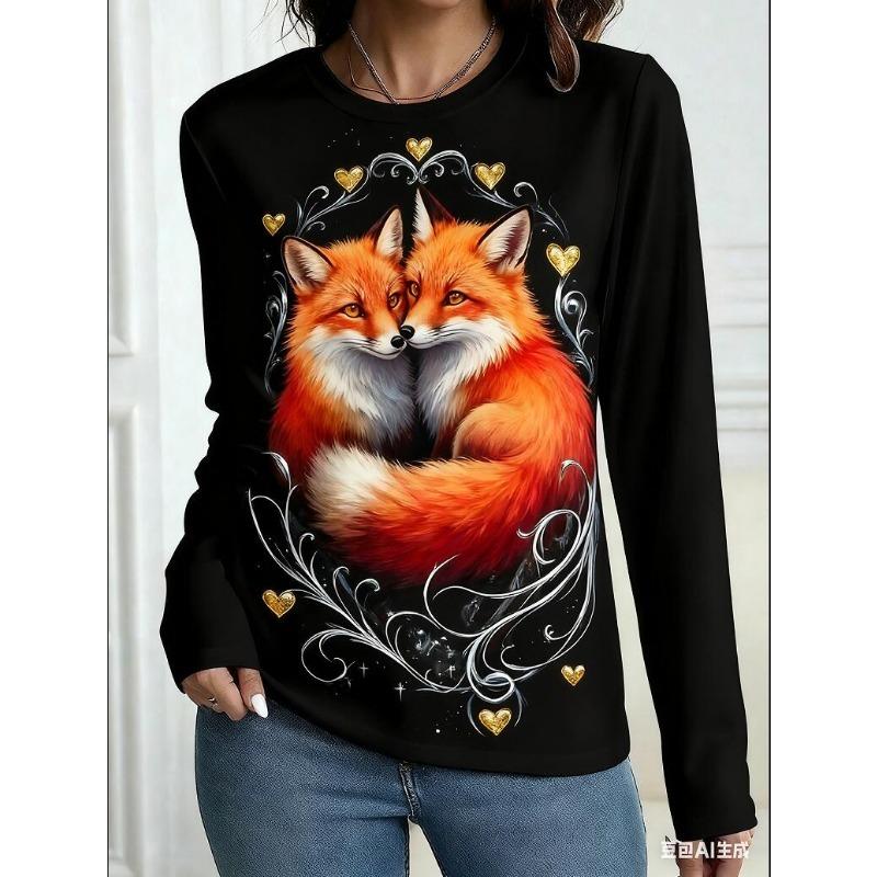 Funny Cartoon Animals Graphic T Shirt Women's Long Sleeve T-Shirt Leisure 3D Printed Tshirt Casual Spring Tees Tops