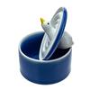 400ml Heat-resistant Glass Mug with Blue Wave-patterned Lid (with Diving Duck Decorative Handle) and Blue Lid Holder