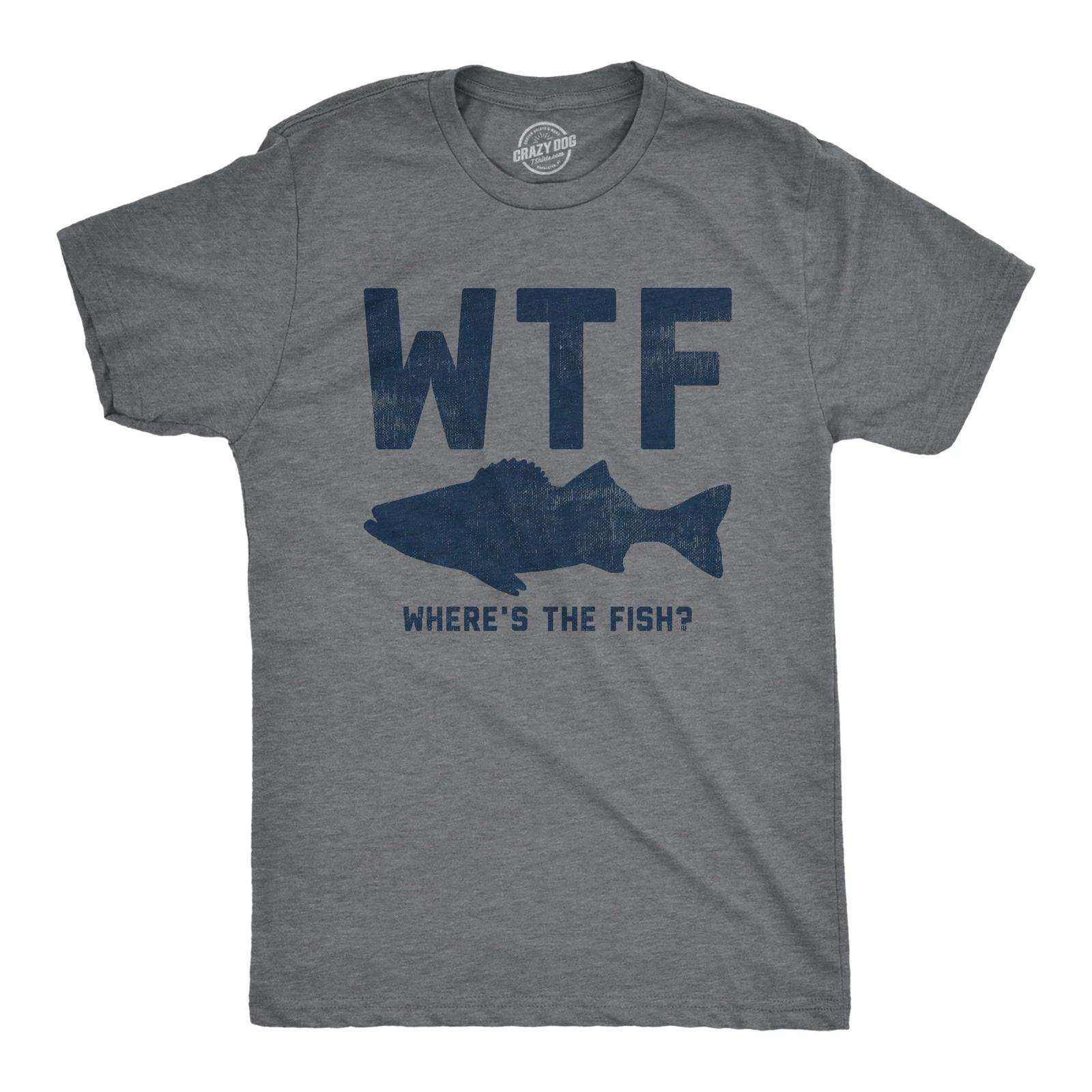 Mens WTF Wheres The Fish T Shirt Funny Fishing Acronym Fishermen Tee for Guys XXXXL