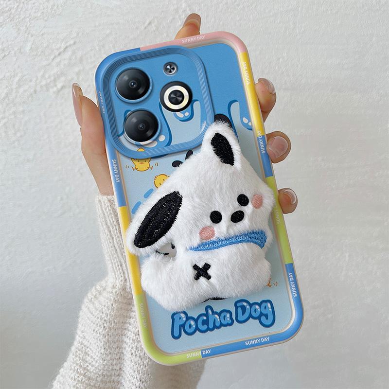 KEYSION Cute 3D Cartoon Plush Case for Infinix Smart 8 8HD with Lanyard Soft Silicone Shockproof Phone Cover for Infinix Hot 40i