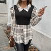 2024 Autumn/winter Women's Contrasting Color Temperament Pullover Long Sleeved Shirt