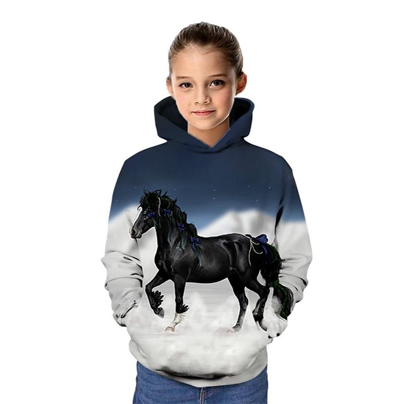 

Girls 3D Animal Horse Hoodie Long Sleeve 3D Print Fall Winter Fashion Streetwear Adorable Kids 3-13 Years Outdoor Daily Indoor Regular Fit 1112 Years160cm