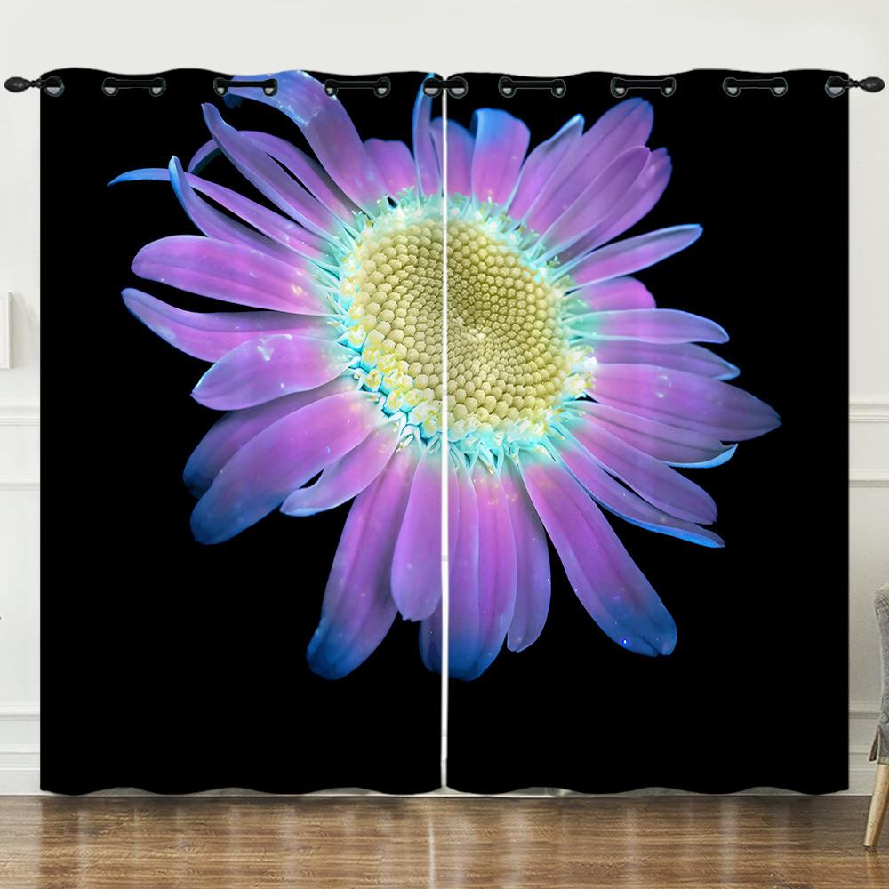 Curtains Small Daisies Black Bouquet 3D Digital Printing Blackout Curtain Punching