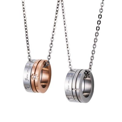 Par de Colares Aço Inoxidável Cirúrgico 316L Zircônia Cúbica Antialérgico Mensagem Cruz Rosa Prata [Trevo Branco] + & 4SUP101GO&4SUP101SV