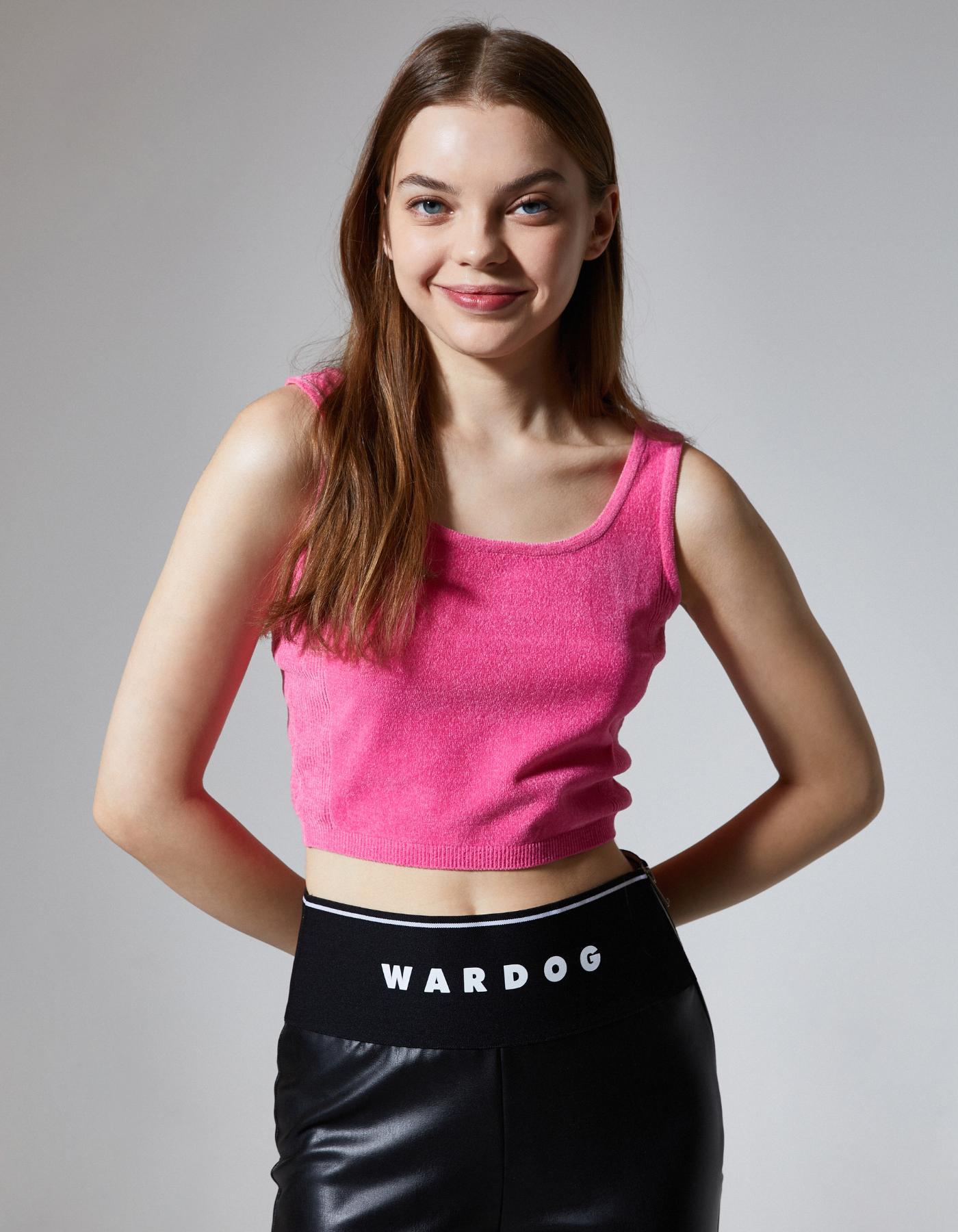 Wordog Vivid Knit Crop Top Pink Black/Free