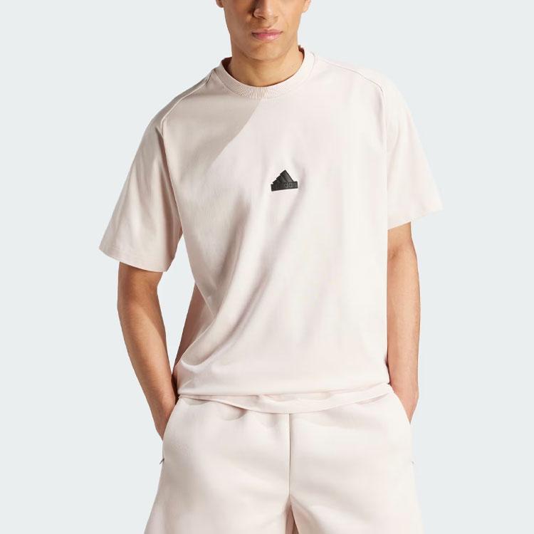 Adidas Z.N.E. T-Shirt Solid Logo Loose Round Neck Short Sleeve Men Tops Beige IR5236