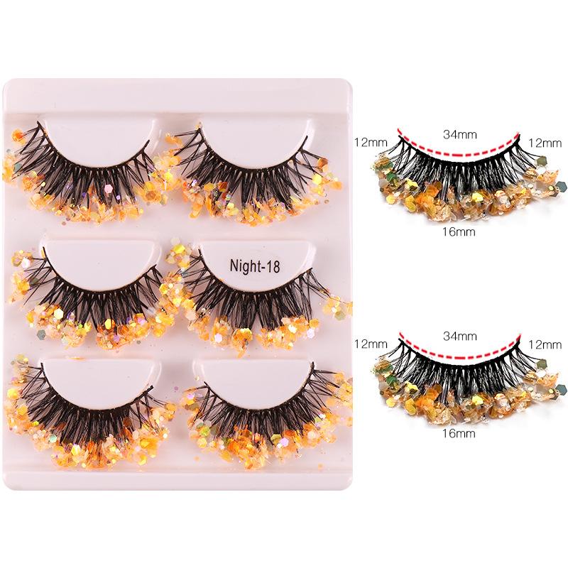3 Paar Leuchtende Pailletten Falsche Wimpern Bühnen-Make-up Farbige Pailletten Glitzer Wimpern