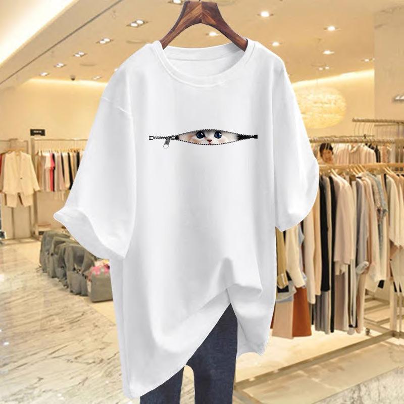 

White cotton t-shirt women s summer new design large size bottoming shirt S