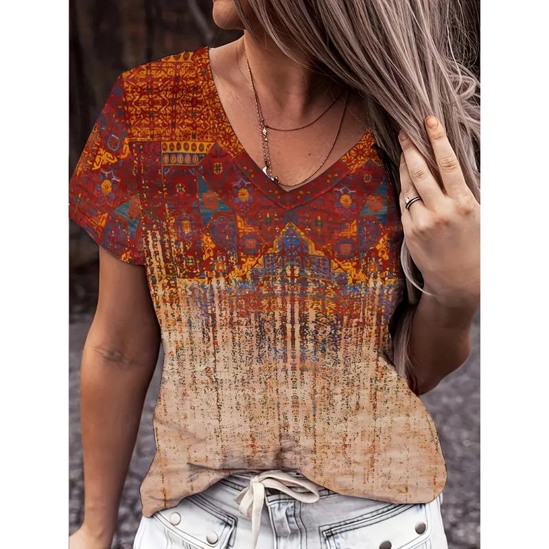 Tricou cu dungi pentru femei, de vară, de exterior, la modă, cu mânecă scurtă, cu gât în V, mărime mare, larg, îmbrăcăminte versatilă pentru femei