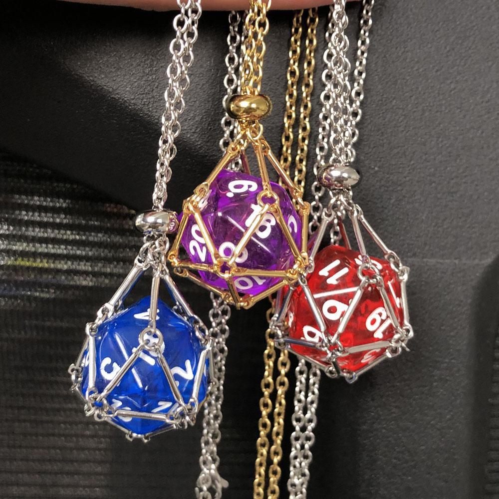 Board Game Acrylic 20D Dice Necklace Metal Net Cage Interchangeable Pendant Dice Necklace Accessories Lovers Fans Gift Props