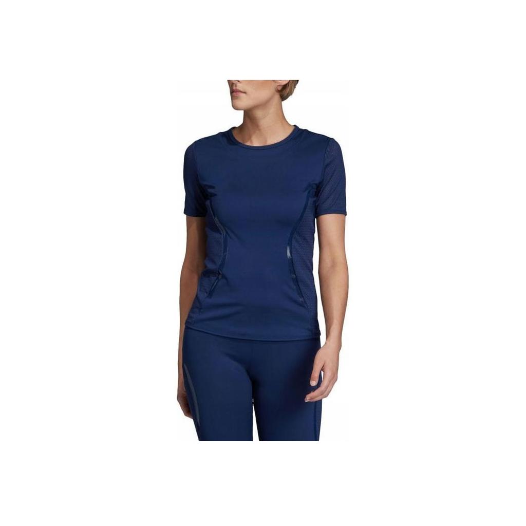 Adidas Stella McCartney Solid Color Letter Logo Round Neck Pullover Short Sleeve T-Shirt Women Tops Navy-Blue EA2216