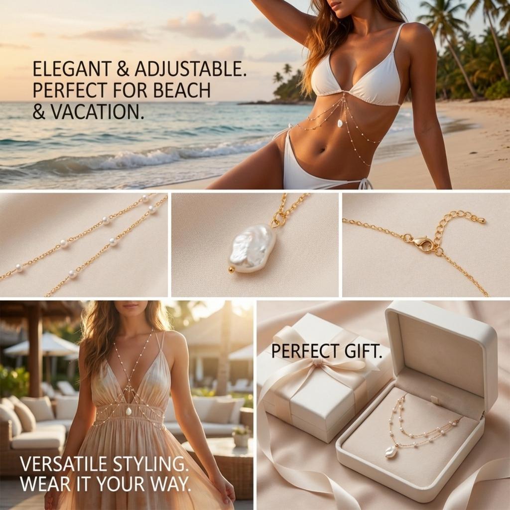 Boho Sexy Multilayer Baroque Imitation Pearl Waist Chain For Women Men Elegant Rhinestone Shell Tassel Belly Chain Body Jewelry