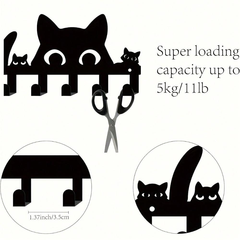 Black Cat Key Holder Personalized Metal Wall Hooks Set of 6 Easy Install Key Rack for Home Office Decor