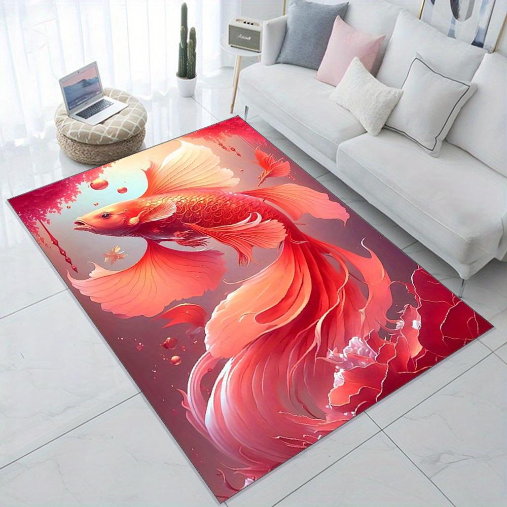 

Luxurious 3D Fish Pattern Area Rug - Floor mat Crystal Velvet, Vibrant Red & Golden Design, Perfect for Office, Coffee Shop 50x80cm