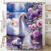Swan Family Bath Shower Curtain Floral Design For Bathroom Decor Waterproof Fabric Printed In White Pink Purple Colors 180X245Cm