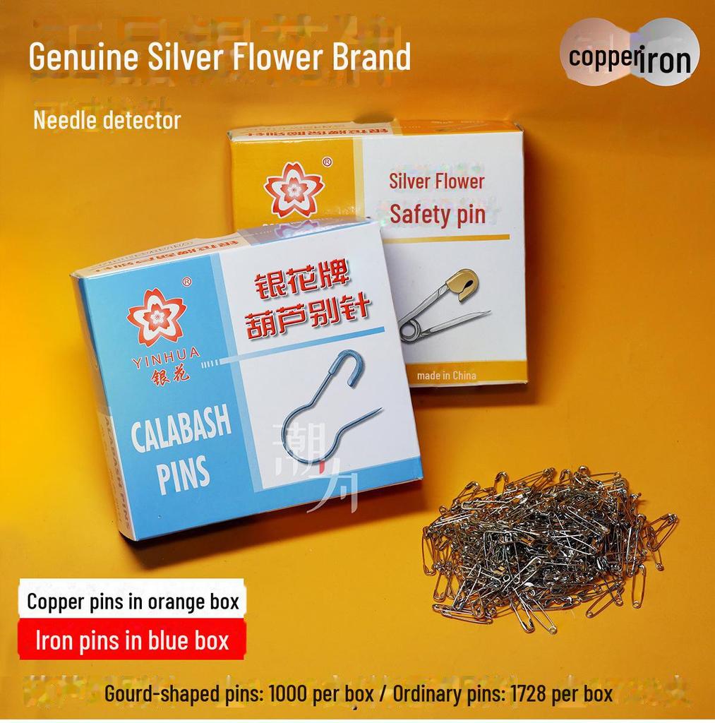 Silver Flower Gourd-Shaped Copper & Iron Pins - Security-Friendly for Crochet & Clothing Tags