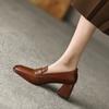Fashion 2025 Spring New Cow Leather Women Shoes LEISURE Women Slip-On Shallow Pumps Square Toe High Heels Shoes Women Zapatos De Mujer