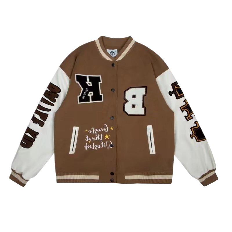 2023 Women's Retro Embroidered Baseball Jacket - American Style, Cotton, Loose Fit for Spring & Autumn