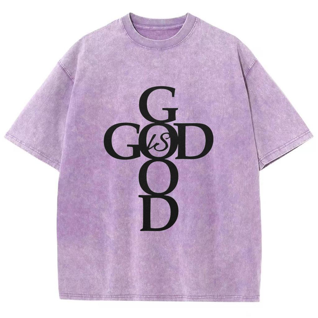 God Good Letter Print Women's Washed T-Shirt Oversized Crew Neck Short Sleeves Minimalist Fashion Simple Top Basic Tees