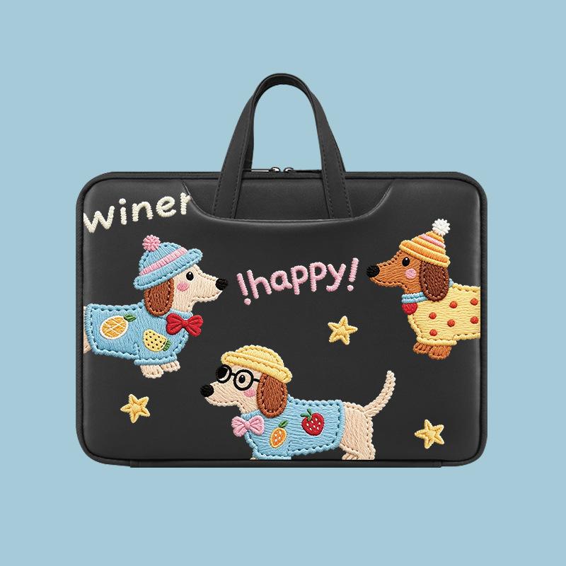 Kawaii Cartoon Animal Print Waterproof PU Laptop Handbag Shock Resistant Portable Notebook Carry Case Compatible With All Brands 13-16 Inch Laptops