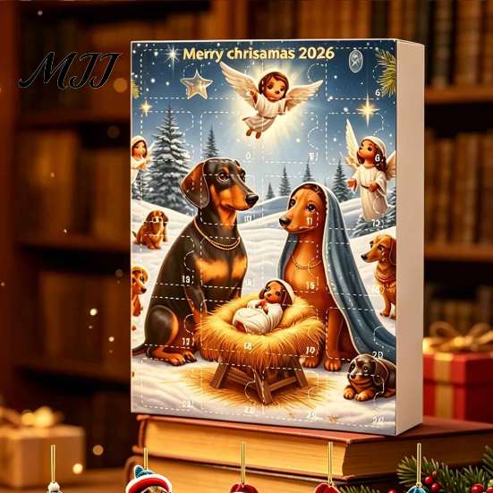 Regalo per Festa di Natale Calendari dell'Avvento Bassotto 2026, 24 Giorni Ciondolo Acrilico 2D Decorazione da Appendere all'Albero Calendario del Conto alla Rovescia, Ornamenti da Collezione Cane,