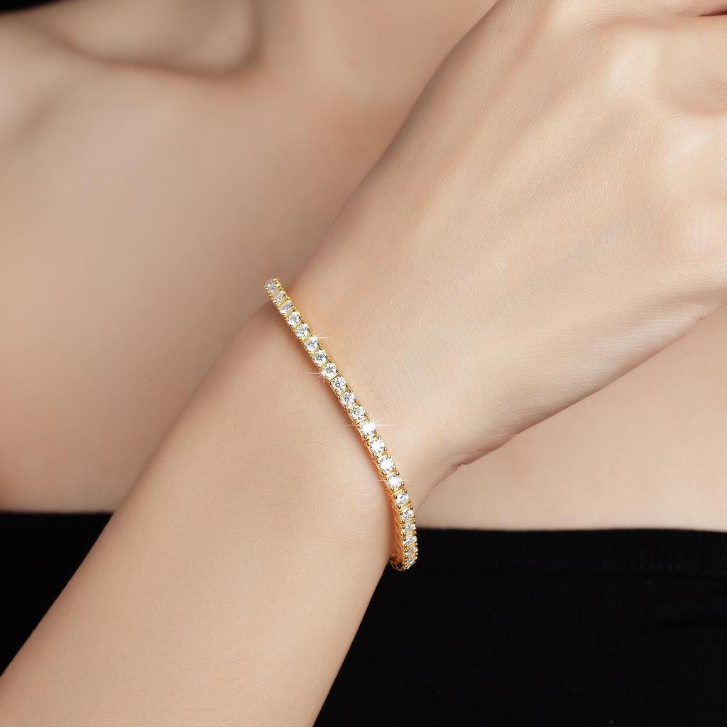 Moissanite Tennis Chain Bracelet, S925 Silver, 2.5MM D Color, Unisex Hip Hop Style.