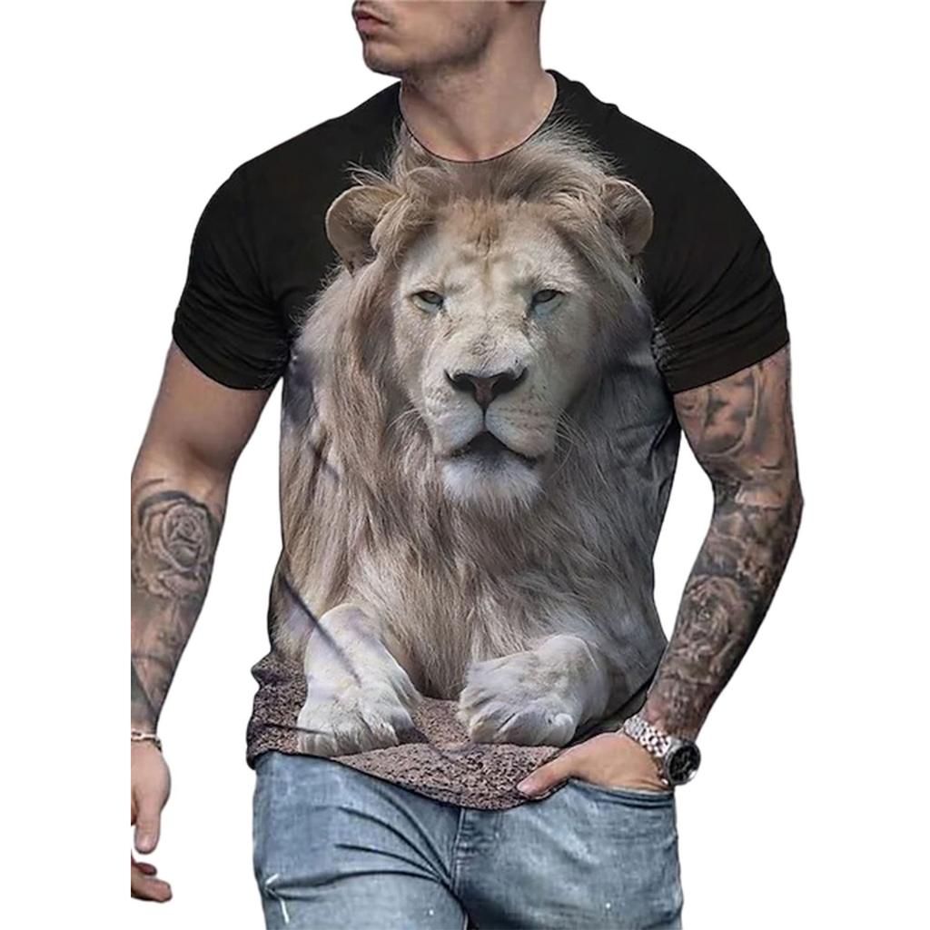 Men Spring Summer Tees Fashion Animal Print Round Neck Short Sleeve 3D T-shirt