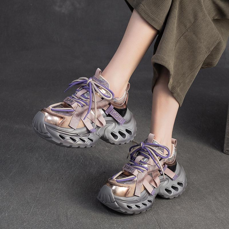 Bequeme Erhöhende Lässige Dad-Schuhe Bunte Klobige Sohle Retro-Stil Damen-Sneaker