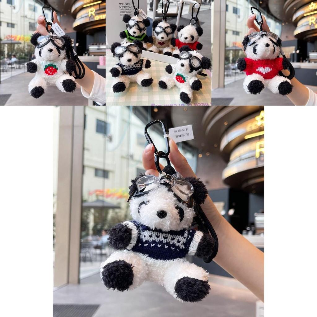 Colorful Charming Jinnew Knitted Sweater Pilot Panda Plush Keyring For Key Accessories