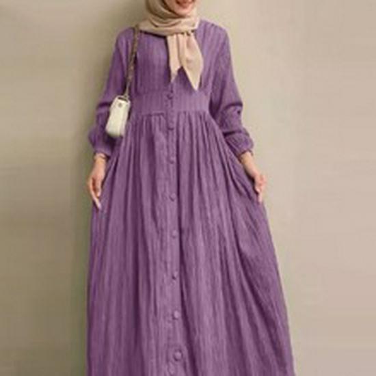 2024 Middle East Muslim Women's Puff Sleeve Dress with Zipper Placket and Elastic Cuffs
