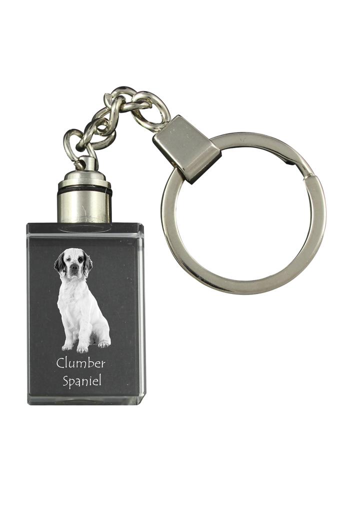 Clumber Spaniel - Crystal Key Ring with Dog Photo, Illuminated Key Ring, Unique Gift by Art-Dog Brand