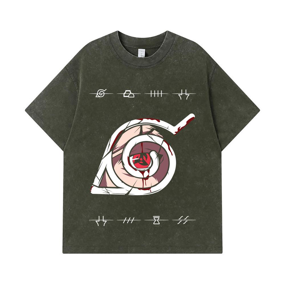 

275 GSM Washed T-shirts 100% Cotton Naruto V19 Sharingan Print Unisex Heavy Cotton T Shirt S армия зеленый