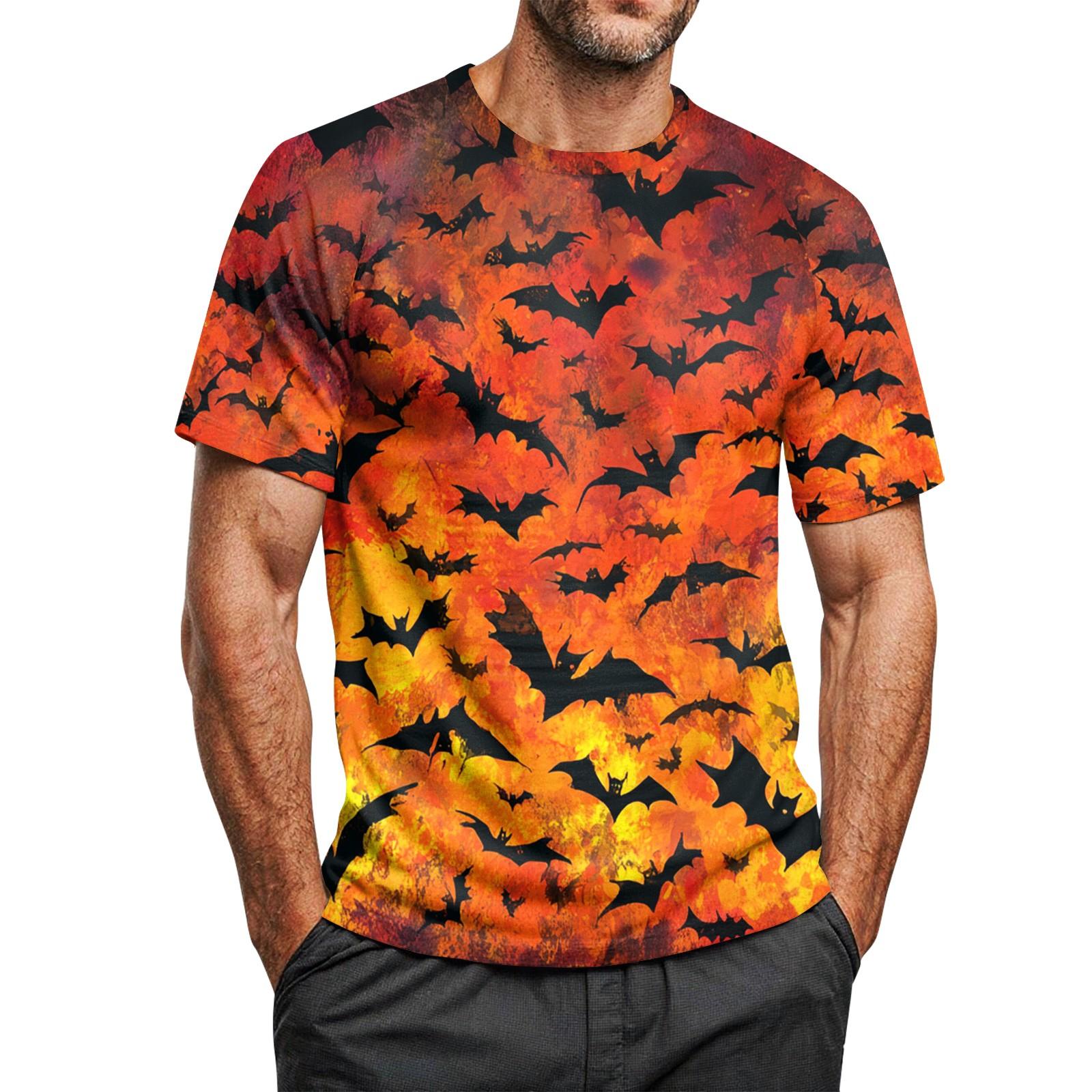 

Men s Halloween Printed Round Neck Raglan Short Sleeve Top T-Shirt XXL червоний
