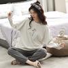Women's Cartoon Cotton Pajama Set – Long Sleeve, Long Pants, Casual Wear for Spring & Autumn, Wearable Outdoors, Two-Piece.