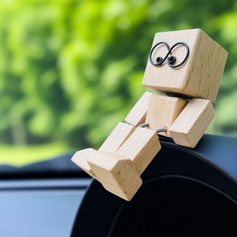 Shaking Wooden Man Figurine Handmade Car Ornaments Action Figure Little Nerdy Dolls Car Accessories Car Ornaments Creative Gifts