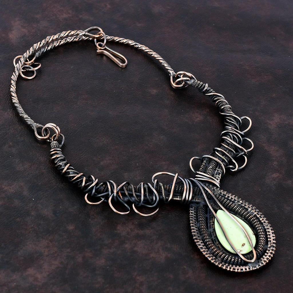 Lemon Chrysoprase Necklace Copper Wire Wrapped Necklace Handmade Gemstone Necklace Beautiful Copper Jewelry Adjustable Necklace Gift For Mom