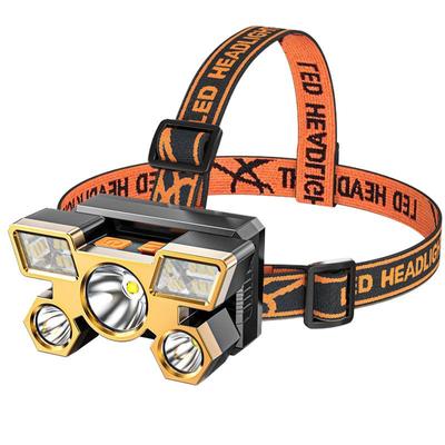 Linterna frontal LED de 5 luces, luz potente, linterna montada en la cabeza superbrillante, recargable para exteriores, fuente de faros para pesca nocturna