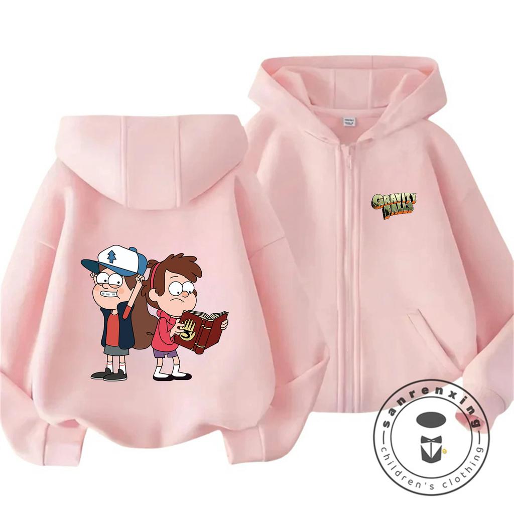 Felpa con zip Invernale Vintage Lavata Gravity Falls per Bambini Giacca con Cappuccio Retrò