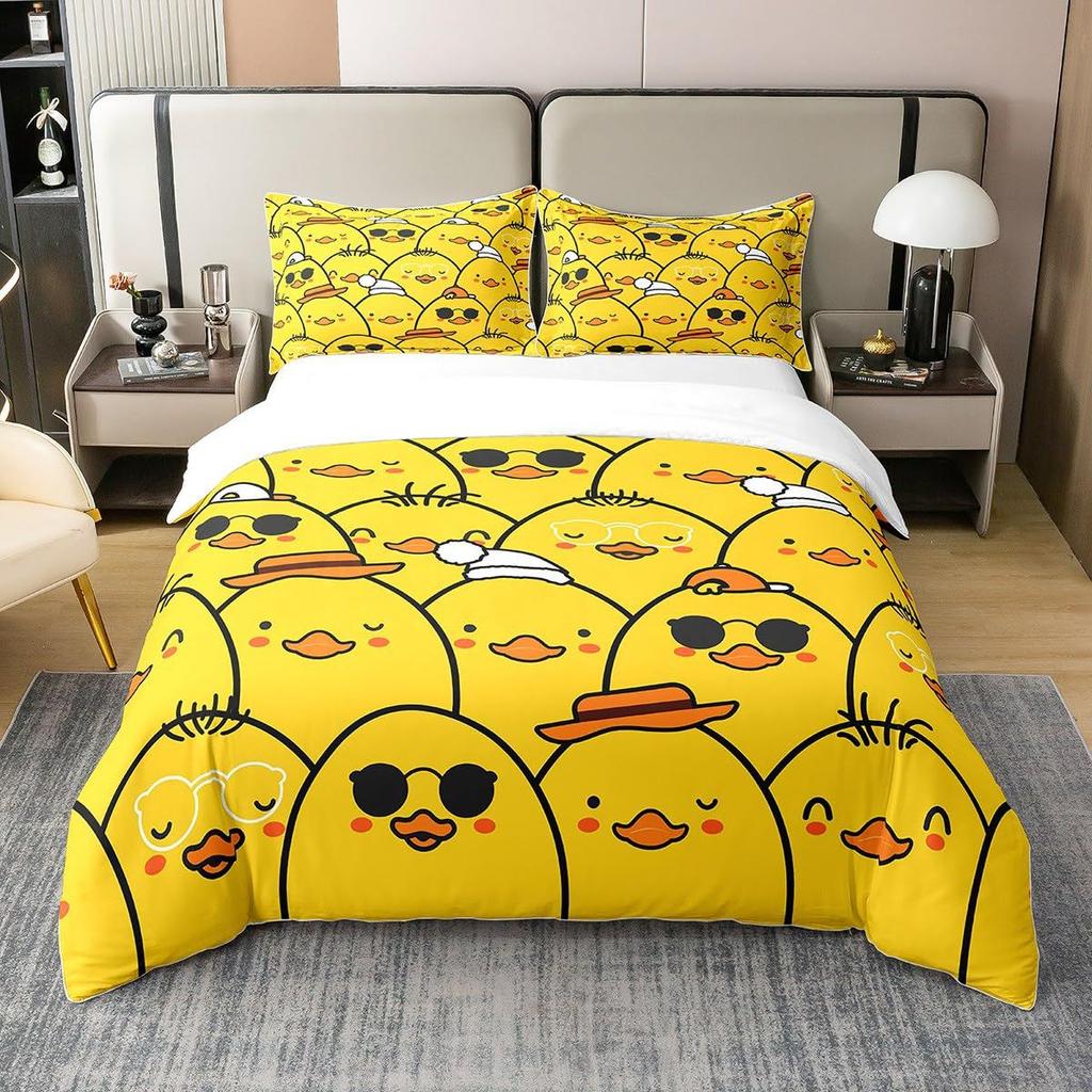 Cute Little Yellow Duck Duvet Cover Children'S Bedroom Decorative Bedding Three-Piece Digital Printing Quilt Cover