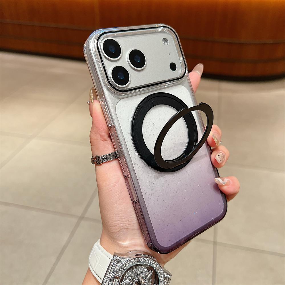 Transparent 360°Rotating Metal Holder Ring Bracket for Magsafe Magnetic Case For iPhone 17 16 Pro Max Plus Gradient Clear Cover
