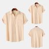 2025 Summer European & American Men's Waffle Short Sleeve Solid Color Casual Shirt