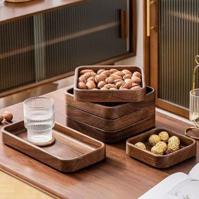 Multi-functional Japanese Style Wooden Fruit Tray Natural Round/Square Snack Tray Durable Dried Fruits Plates Afternoon Tea