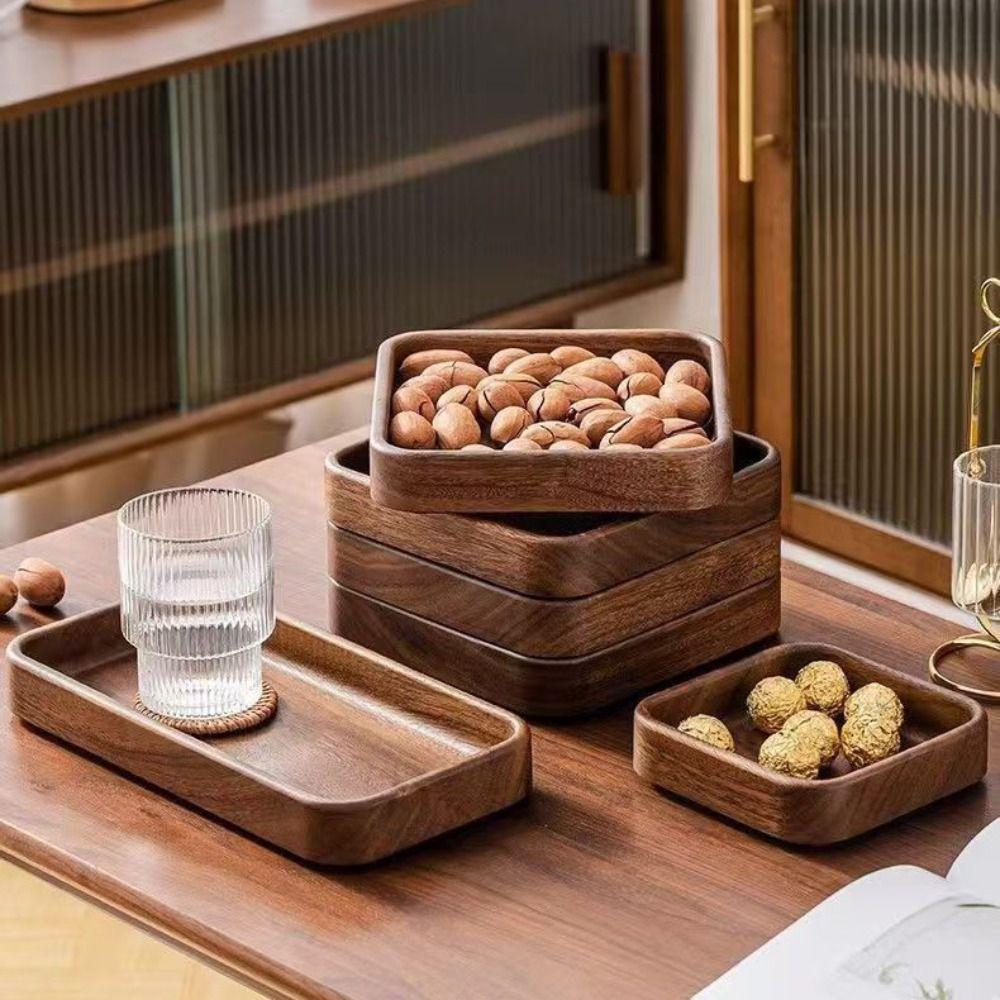 Japanese Style Wooden Fruit Tray Natural Durable Tea Serving Plate Round/Square Dried Fruits Plates Afternoon Tea