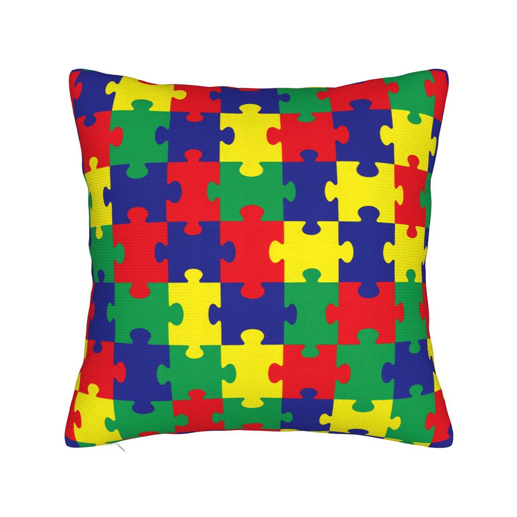 Vibrant Neon Dense Autism Puzzle Pillow Cover Comfy Cushion Cover Fashion Pillow Case For Sofa Car Home Decor