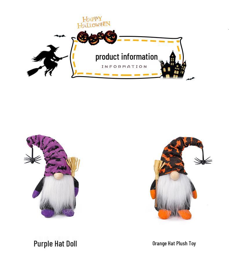 Faceless Halloween Gnome Figurines: Spooky Ornaments with Spiders & Bats