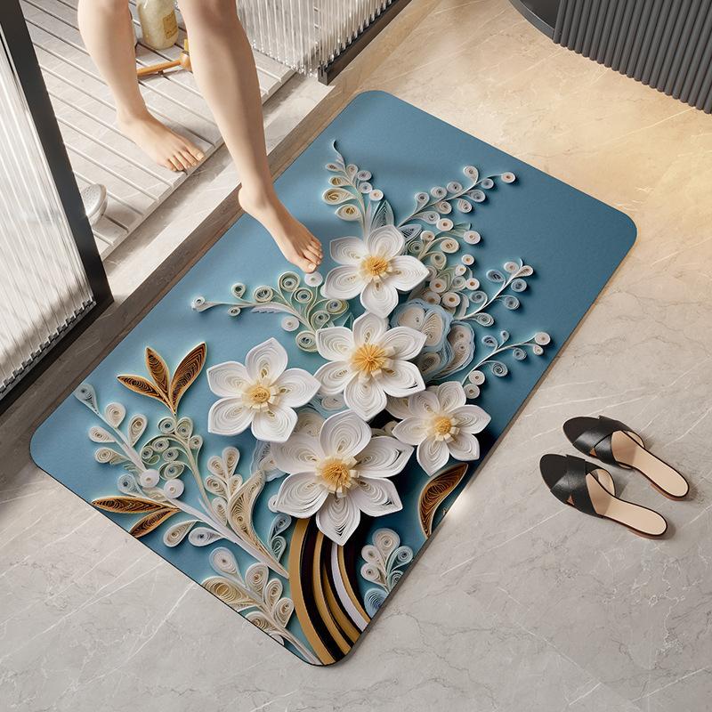 3D Floral Bathroom Floor Mat Household Floor Mat Absorbent Quick Drying Anti Slip Mat